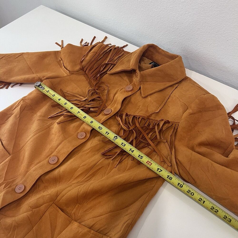 Danielle Bernstein Womens Jacket Faux Suede Fringe Button Down Western Coat Sz S - Picture 10 of 11
